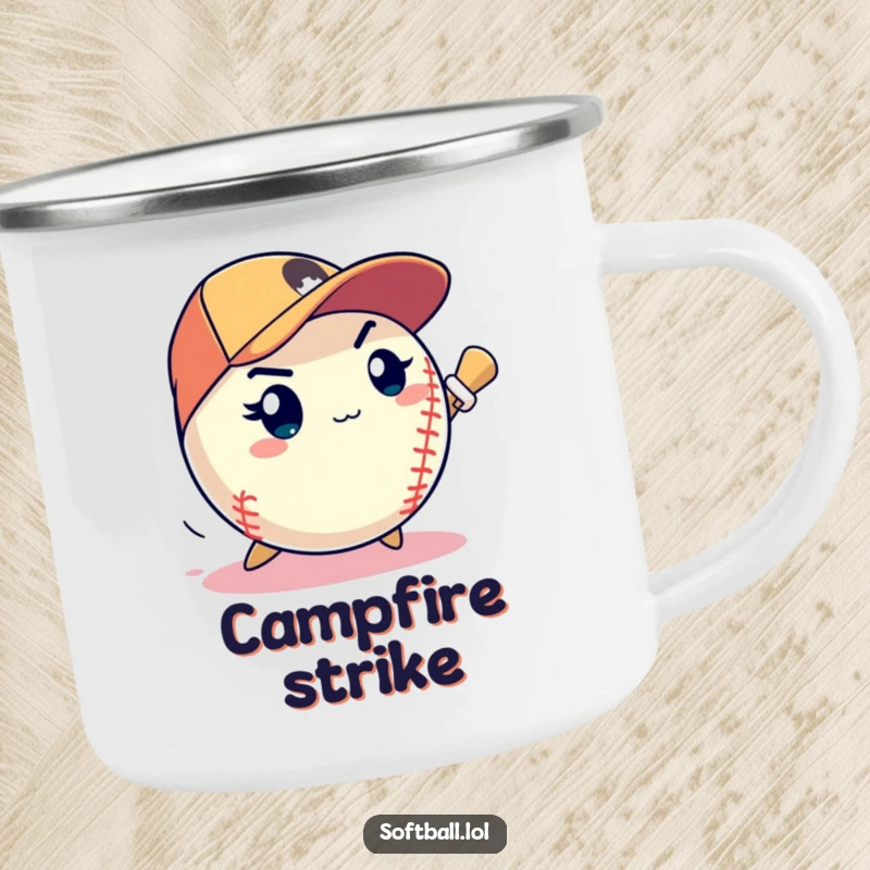 Funny softball determined expression pitching a speedy strike, durable and focused camping mug