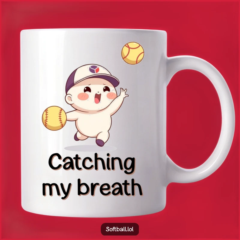 Funny Softball Catch Mug: Agile Character's Skillful Play, Action Packed, Perfect Funny Gift