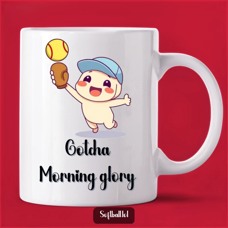 Funny Softball Player Mug: Proud Character Catching Ball, Perfect Funny Gift