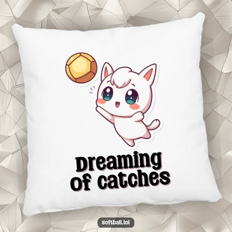 Funny Fly Ball Pillow, featuring a kawaii character with excited eyes catching a fly ball, perfect for adding comfort and sporty humor.