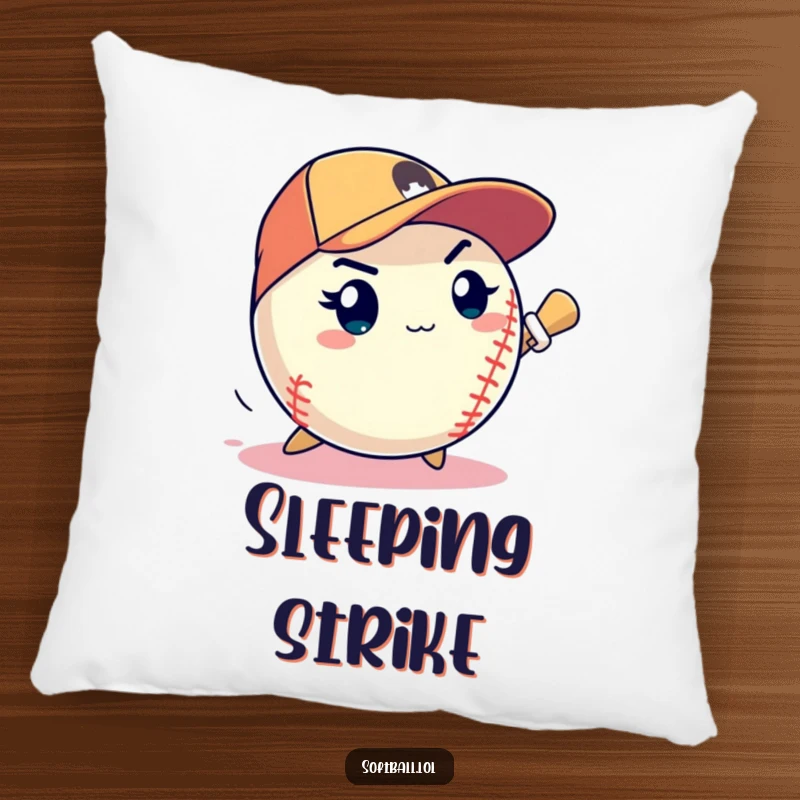 Funny softball determined expression pitching a speedy strike, soft and motivational cushion