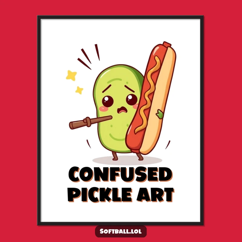Funny Pickle vs Hot Dog Digital Art: Hilarious Foodie Decor Gift!