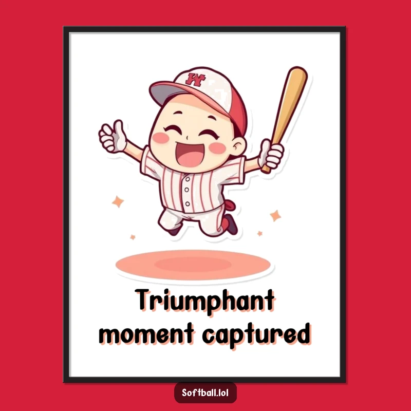 Funny Baseball Home Run Digital Print: Triumphant Art, Instant Download