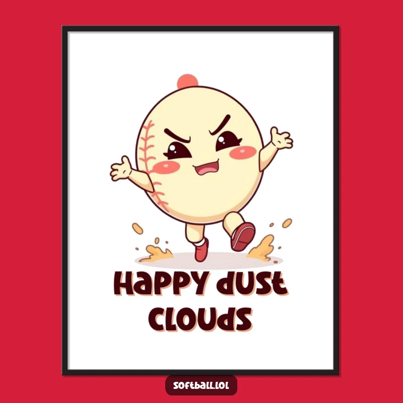 Funny Softball Dust Kick Digital Art: Playful Character's Action, Humorous Printable, Perfect Funny Gift