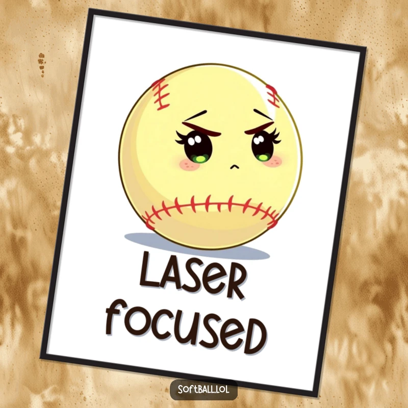 Funny softball digital art print of a softball character intensely focusing on the batter, perfect for instant download.