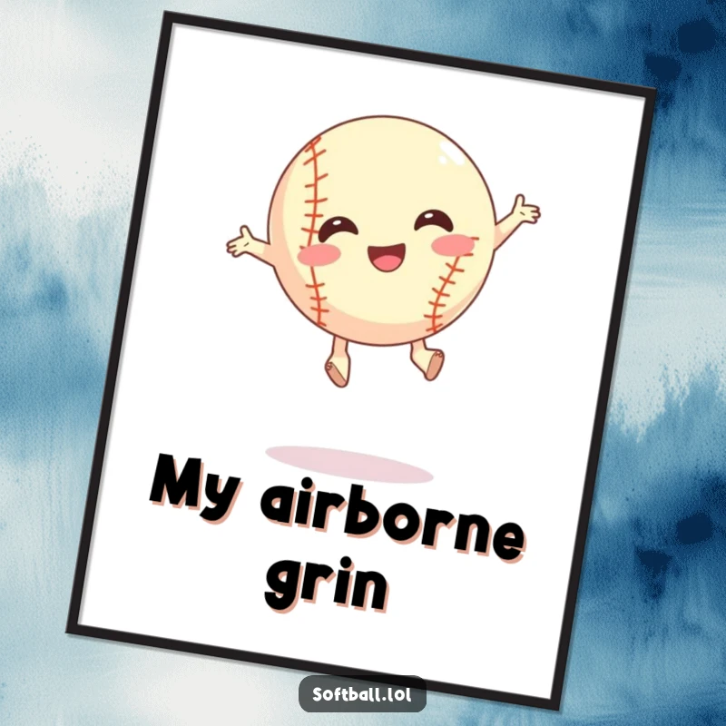 Funny silly jump softball digital art print, mid-jump action, ready to download as a funny gift.