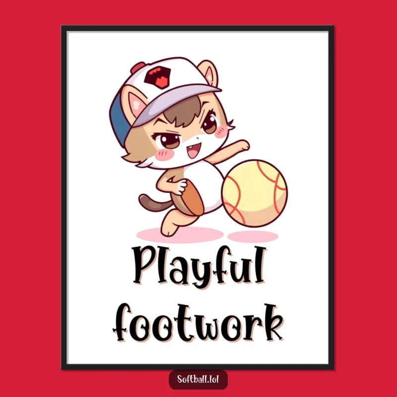 Funny Softball Art Print: Mischievous Dribble, Unique Wall Decor Funny Gift