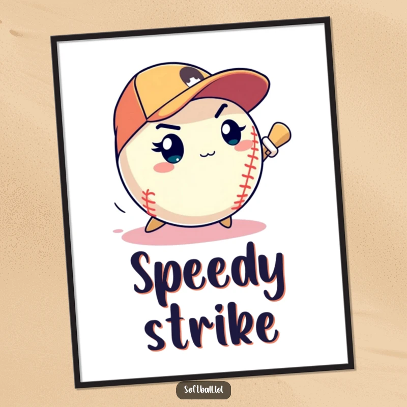 Funny softball determined expression pitching a speedy strike, motivational and humorous digital art