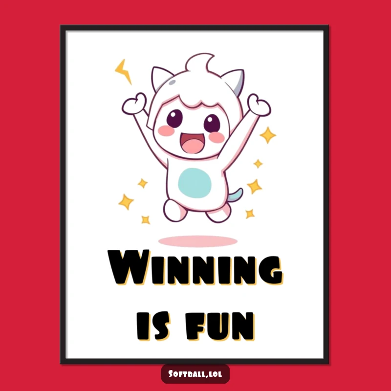 Funny Victory Jump Digital Art: Kawaii Character Celebration Print, Perfect Funny Gift
