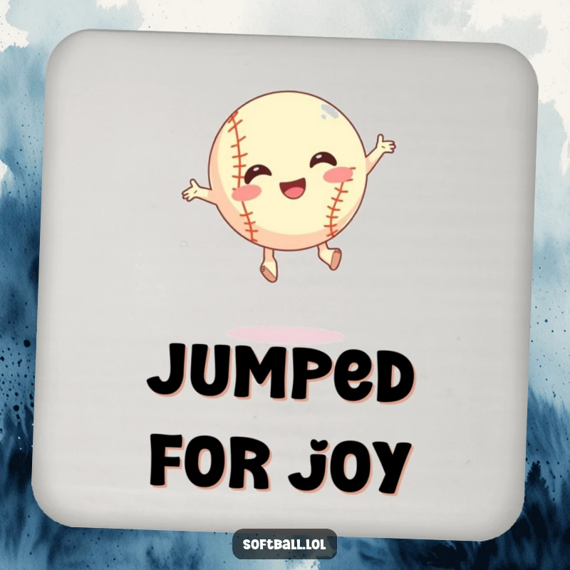 Funny silly jump softball drink coaster, performing a jump, perfect for surface protection and funny gifts.