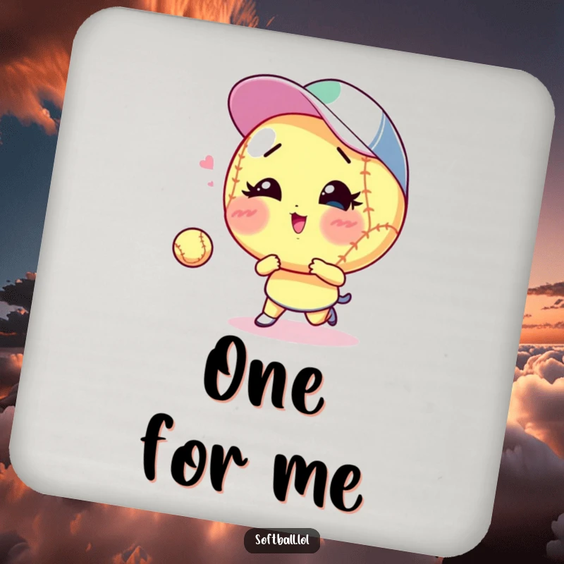 Funny winking softball drink coaster, playing catch with a wink, perfect for surface protection and funny gifts.