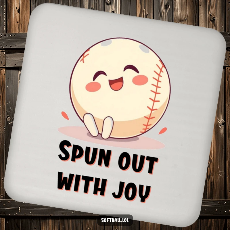 Funny Coaster: A softball character rolls playfully with glee, bringing a fun and sporty touch to your drink setup.