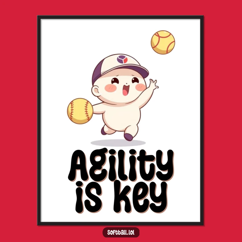 Funny Softball Catch Poster: Agile Character's Action, Humorous Wall Art, Great Funny Gift Idea