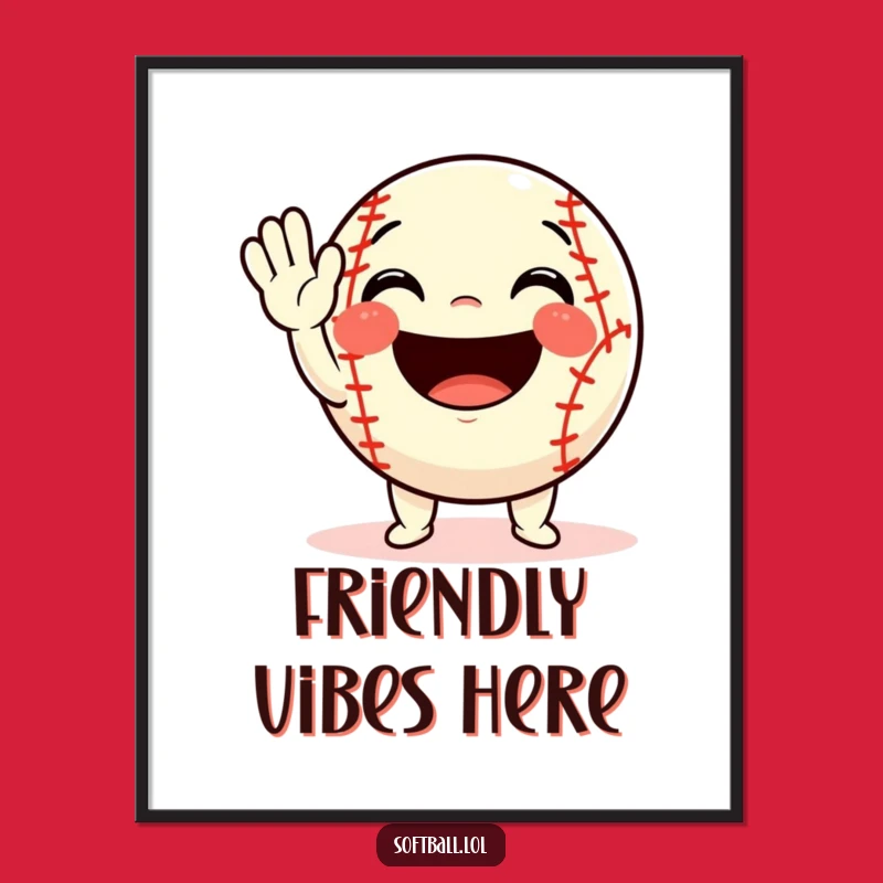 Funny Softball Wave Poster: Excited Character's Art, Humorous Wall Decor, Great Funny Gift Idea