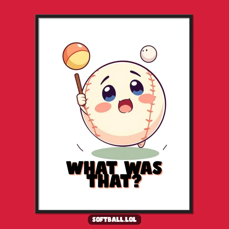 Funny Surprised Softball Poster - Hilarious Catch Art Print Gift