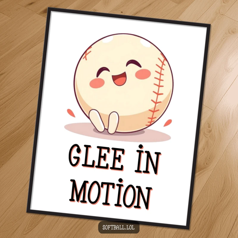 Funny Poster: A softball character rolls gleefully on the ground, radiating pure joy and a love for playful sports moments.