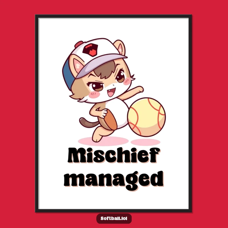 Funny Softball Skills Poster: Mischievous Character Dribble, Cool Funny Gift