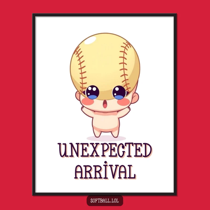 Funny Surprised Softball Poster: Wide-Eyed Art, Perfect Wall Decor