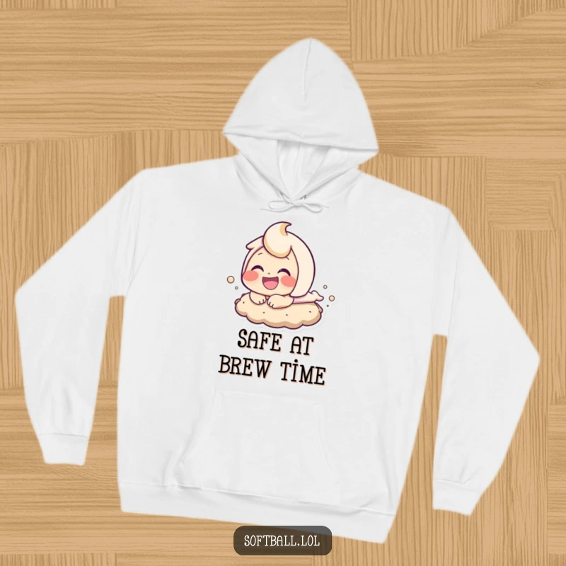 Funny baseball sloth bear hoodie, depicting a character sliding into base, perfect for staying warm while cheering for the game.