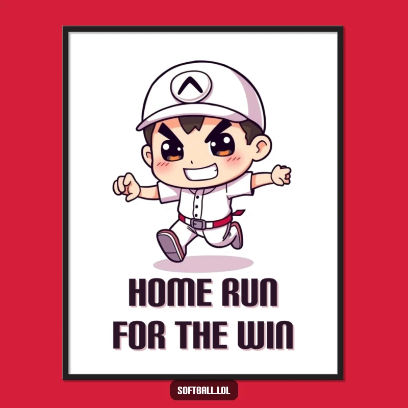 Free Printable Baseball Art: Determined Runner, Funny Downloadable Poster for Sports Room Decor