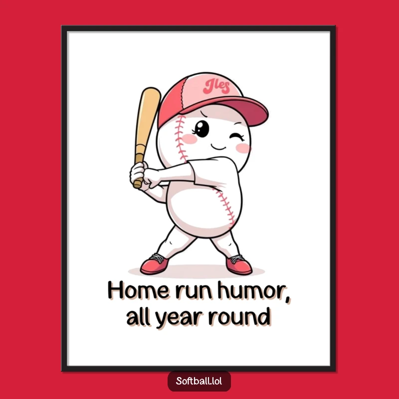 Free Printable Funny Softball Wall Art: Confident Batter Downloadable Decor Gift