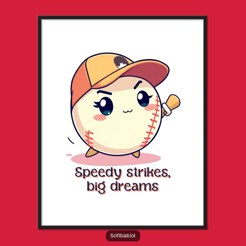 Free Printable Funny Wall Art: Pitching Softball Strike, Humorous Sports Downloadable Decor