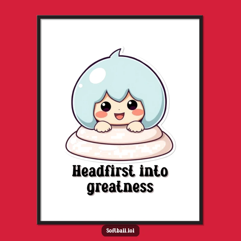 Free Printable Kawaii Baseball Art - Funny Sliding Player Downloadable Wall Decor