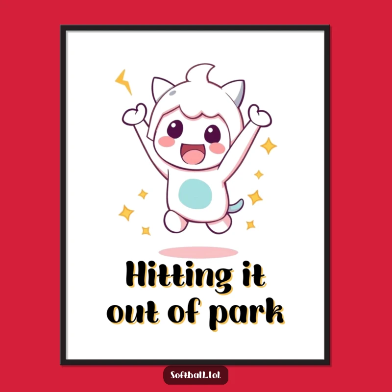 Free Printable Kawaii Baseball Art - Victory Jump Downloadable Wall Decor
