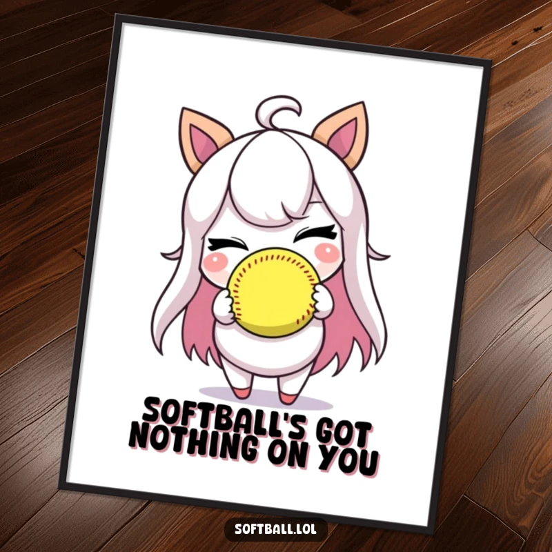 Funny Free Printable Softball Wall Art: Winking character holding a softball, looking cheeky and ready to play, ideal for sports decor.