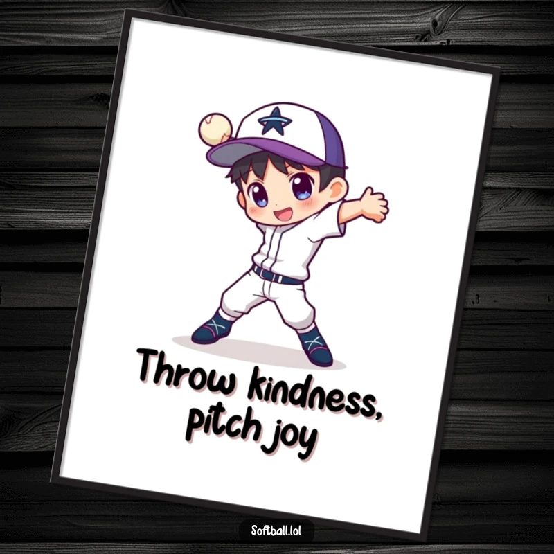 Funny Free Printable Wall Art: Character in a sharp, dynamic pose, executing a fancy and powerful pitching motion.
