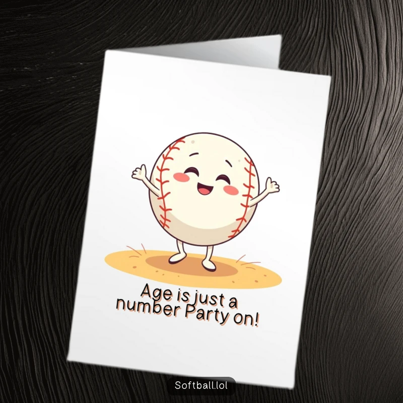 Funny Free Printable Birthday Card: Grinning softball character doing a silly dance on a field, ready to celebrate.