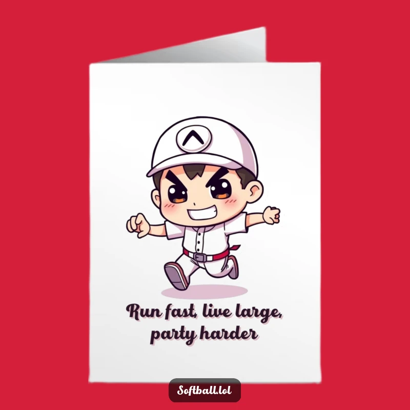 Free Printable Baseball Card Birthday: Determined Runner, Funny Downloadable Greeting Card for Him
