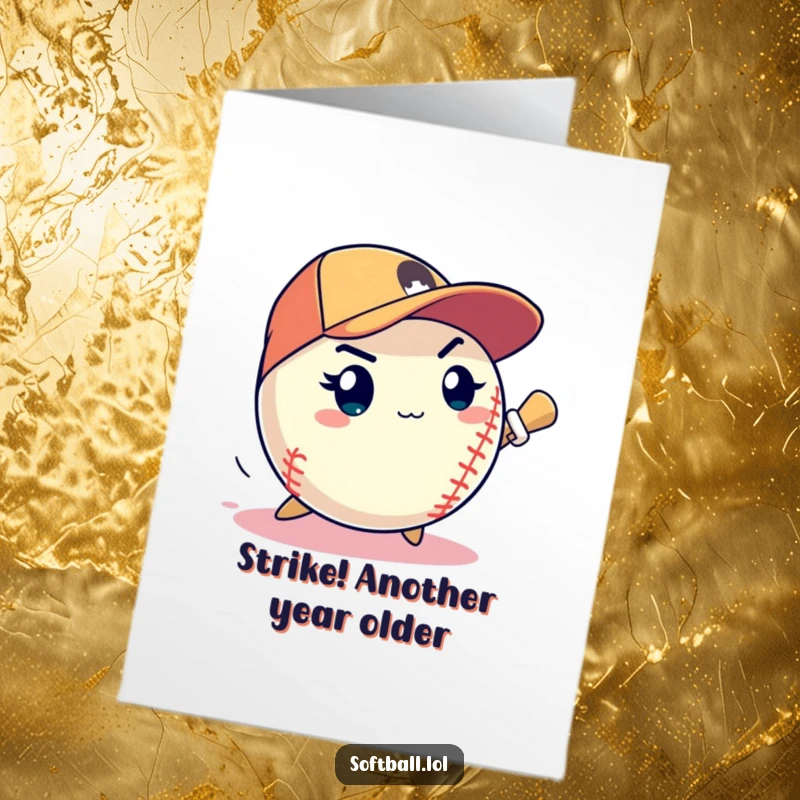 Funny Free Printable Happy Birthday Card: A focused softball with a determined expression pitches a very fast ball for a strike.