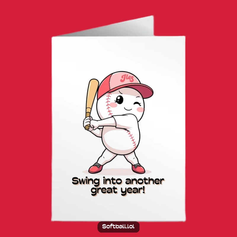Free Printable Funny Softball Birthday Card: Confident Batter Downloadable Gift