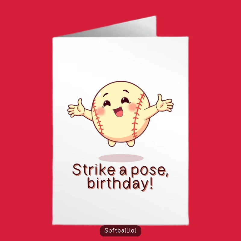 Free Printable Softball Birthday Card: Dynamic Pose Funny Downloadable