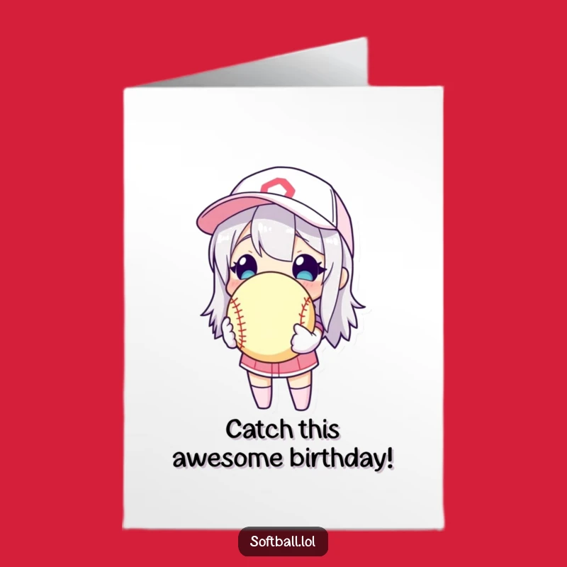Free Printable Softball Birthday Card: Funny Character Love Downloadable Gift
