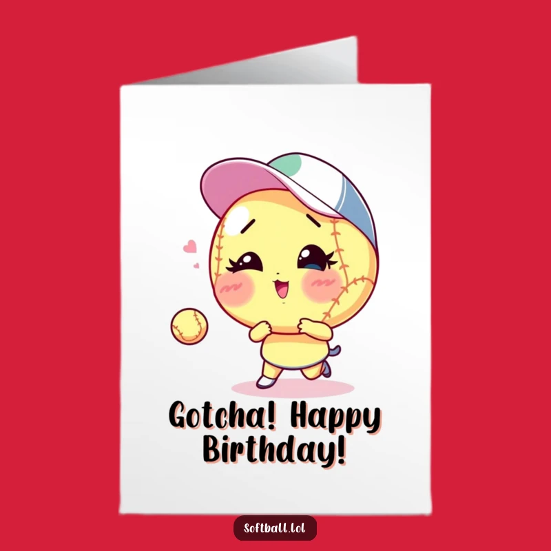 Free Printable Birthday Card: Winking Softball Playful Catch Funny Downloadable