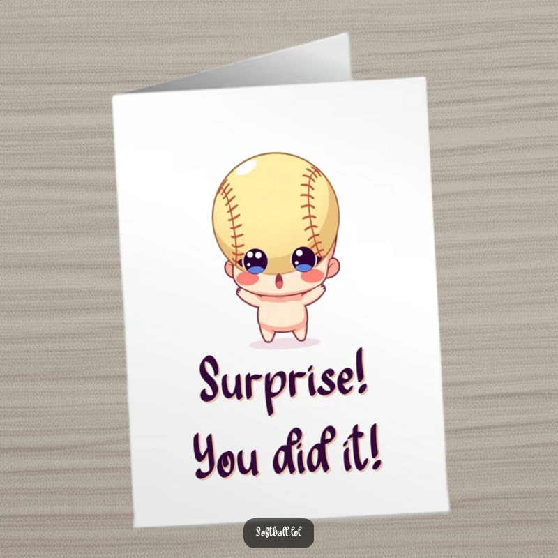 Funny Free Printable Congrats Card: Character's eyes wide with surprise as a softball rockets towards them.