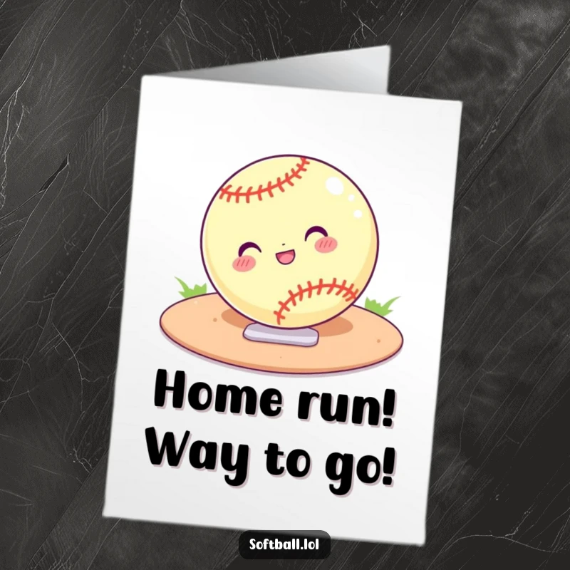 Funny Free Printable Softball Congratulations Card, a ball sliding smoothly into home plate, dynamic downloadable art.