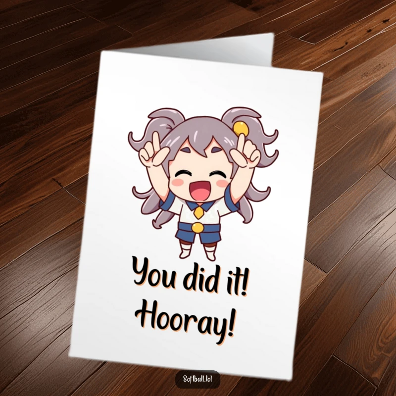 Funny Free Printable Congratulations Card: An enthusiastic character cheering with raised arms, celebrating a fantastic win.