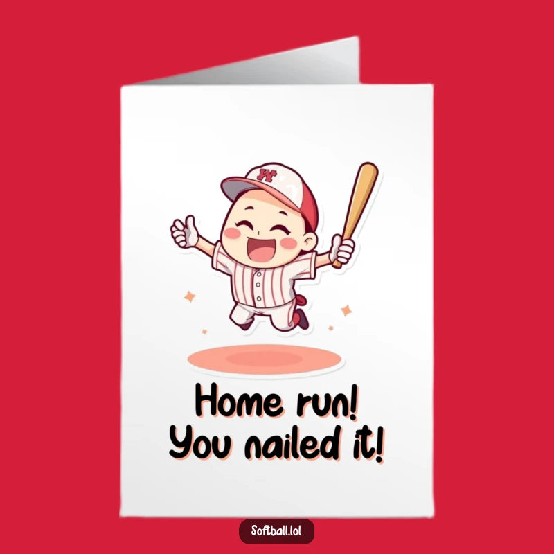 Free Printable Home Run Congrats Card: Triumphant Character Downloadable Gift