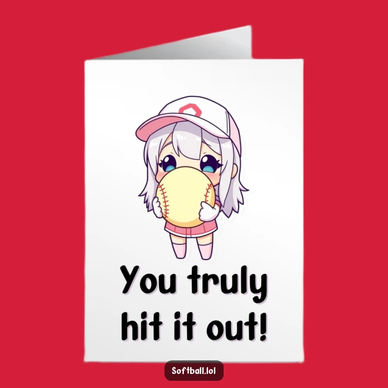 Free Printable Softball Congrats Card: Funny Character Joy Downloadable Gift