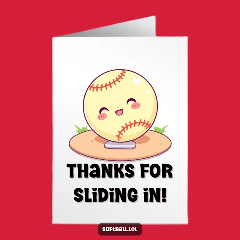 Free Printable Softball Thank You Card: Home Plate Slide Humorous Downloadable