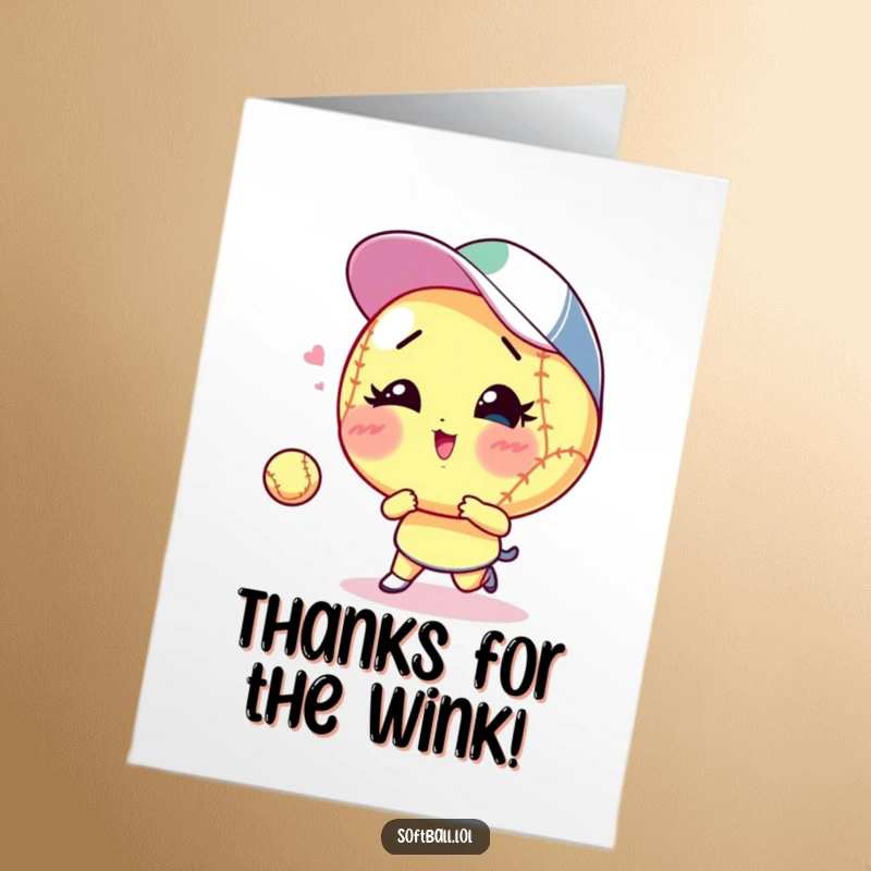 Funny Free Printable Thank You Card: A softball winks knowingly while playing catch, conveying thanks.