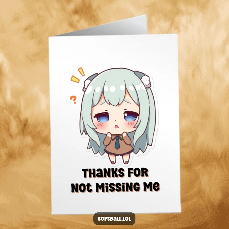 Funny Free Printable Thank You Card: A character looks surprised, having missed a hit, for a comical thank you.