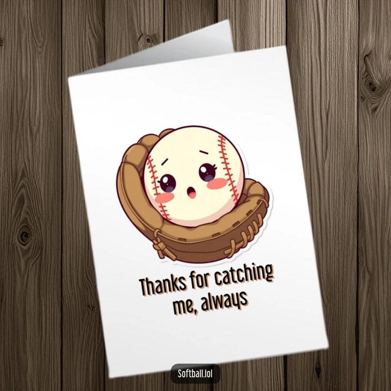 Funny Free Printable Thank You Card with a surprised softball bursting out of a mitt, a whimsical way to express thanks.