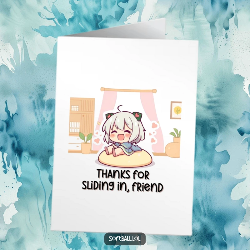 Funny Free Printable Thank You Card depicting a baseball player sliding safely into home base, expressing gratitude.