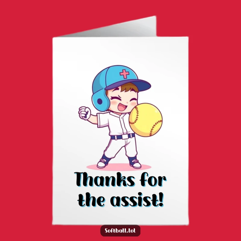 Free Printable Funny Softball Thank You Card: Winking Player Sending Thanks!