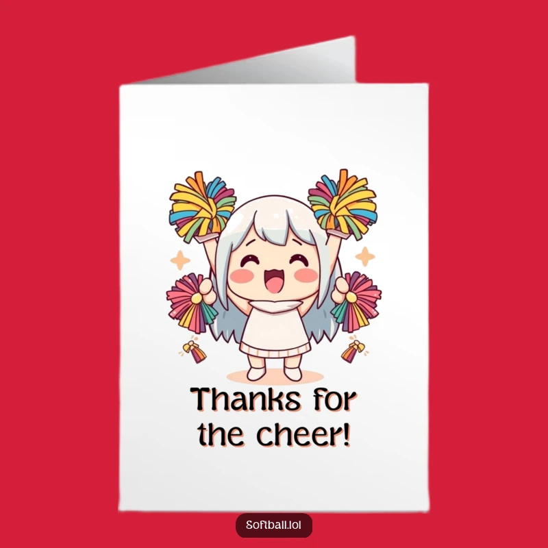 Free Printable Thank You Card: Kawaii Cheering Character Pom-Poms, Funny Downloadable
