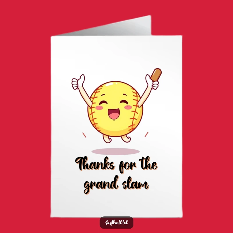 Free Printable Funny Thank You Card: Jumping Softball Expresses Joy, Humorous Downloadable Note for Thanks